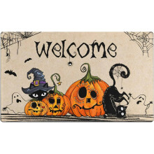Tapis de porte d'Halloween avec motif citrouille, pour intérieur et extérieur.