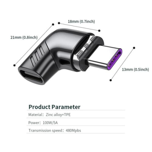 100W/5A Magnetický USB-C adaptér s rychlonabíjením, černý, černý 1