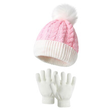 Barnens vintermössa och handskar i rosa