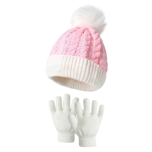 Barnens vintermössa och handskar i rosa