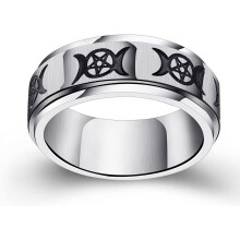 Rozsdamentes acél pentagram forgó gyűrű három hold kelta