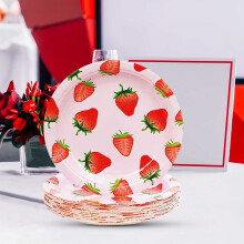 Service de vaisselle jetable sur le thème des fraises (12 pièces)