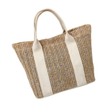 Borsa tote da donna in paglia intrecciata a mano, ideale per l'estate e la spiaggia.