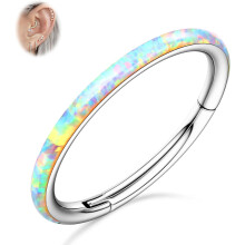 Titanium Opal Nose Hoops 16G 18G 20G Hinged Septum Rings