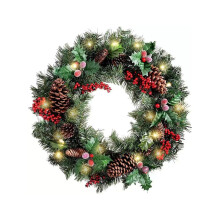 Couronne de Noël pré-illuminée avec 20 LED et décorations festives