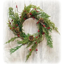 Couronne de Noël miniature en cyprès avec pommes de pin, 30 cm