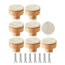 8 PZ Boho Rattan Comò Manopole Cassetto di Legno Manopole Manopole nel Vimini Fatti un Mano Tirare Maniglia per Armadio Complementi Arredo Casa