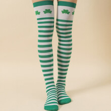Chaussettes rayées montantes pour la Saint-Patrick, motif trèfle vert1