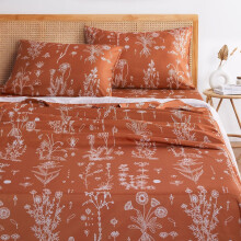 Parure de draps Ă motifs floraux en microfibre Ă poches profondes, couleur orange terracotta