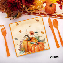 Serviettes de table à motif citrouille et feuilles d'automne pour Thanksgiving (paquet de 20)