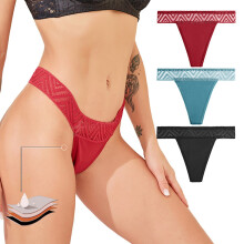 Dames string met hoge taille en kant, effen kleur, 1