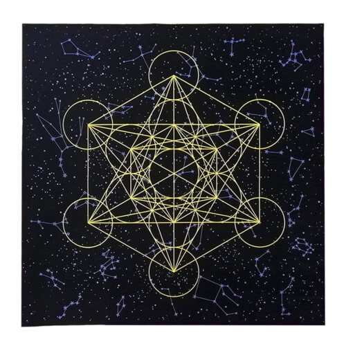 Nappe en tissu de tarot, Cube de Métatron, Grille de cristal