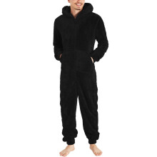 Herren-Winterpyjama aus flauschigem Fleece mit Kapuze