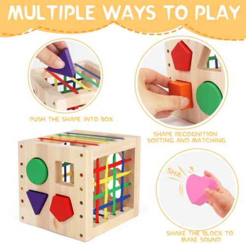 Wooden Shape Sorting Cube Montessori Toy 8 pcs 2