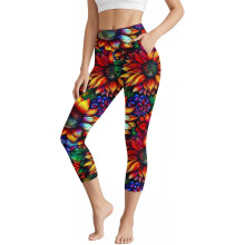Dámske capri nohavice s vysokým pásom a vreckami na jogu - mäkké elastické ležérne slim fit na beh, jogu a fitness