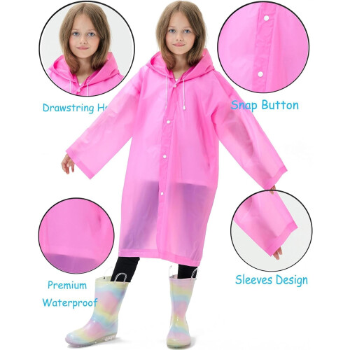 Capa de chuva infantil reutilizável com capuz e mangas rosa 1