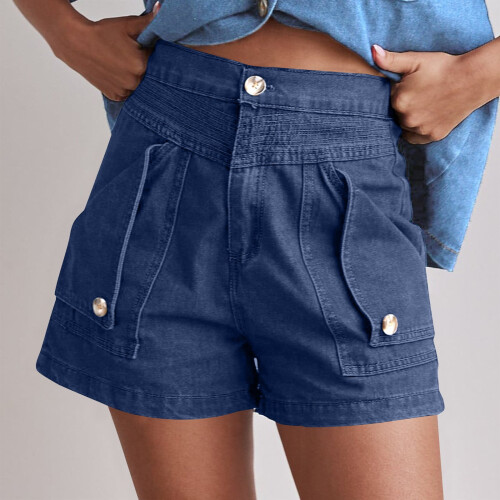 Damen-Trainingsshorts mit hohem Bund, Retro-Stil, einfarbig 1