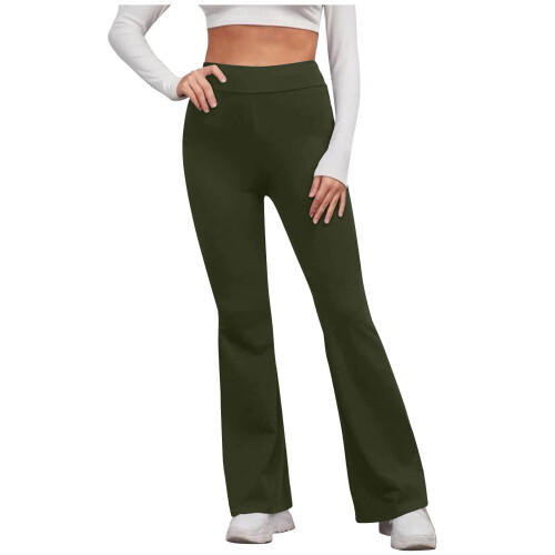 Bootcut-Leggings, grün, hochgeschnitten, elastisch, lässig, sportlich
