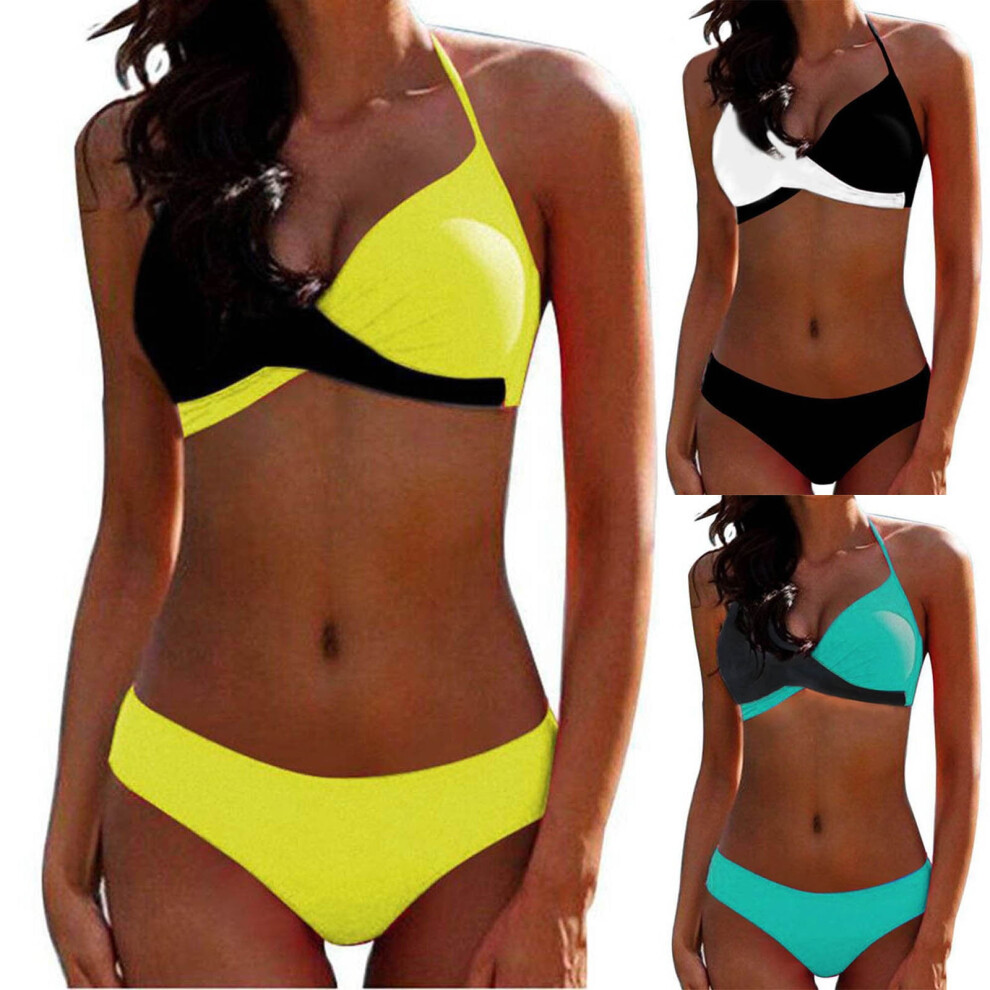 Women's Black Patchwork String Bikini Set