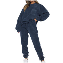 Conjunto de agasalho feminino azul liso com gola redonda