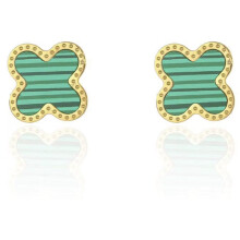 18K Gold Plated Clover Stud Earrings Green