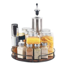 Organizador de Mesa GiratóRia de Madeira Antiderrapante para ArmáRio, Despensa, Bancada de Cozinha, Geladeira, Porta Temperos, Preto Carbonizado