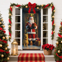 Christmas Door Cover Banner, Christmas Photography Background Backdrop for Front Door Porch Farmhouse Home Indoor Outdoor Decoration