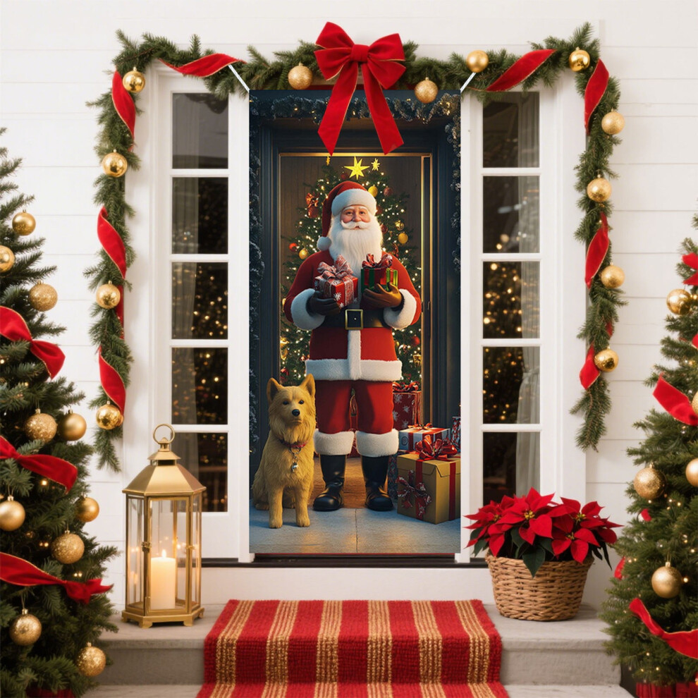 Christmas Door Cover Banner, Christmas Photography Background Backdrop For Front Door Porch Farmhouse Home Indoor Outdoor Decoration 9329345118340