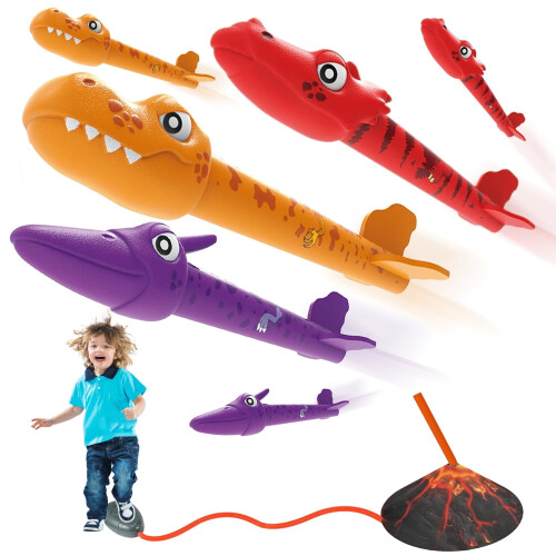 Dinosaur Rocket Launcher Toy for Kids 3-8, Stomp-Activated