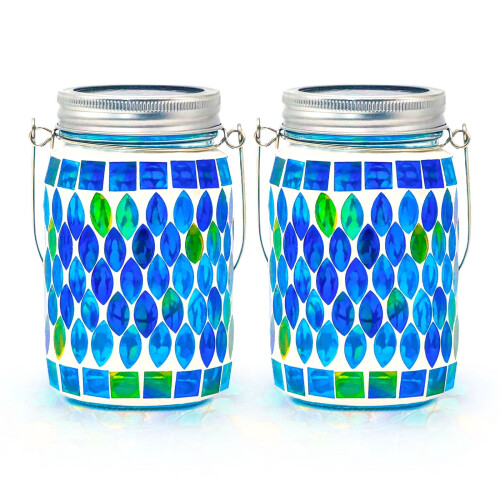 Solcellelamper udendørs mosaikglas 2-pak