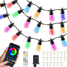 Luzes de corda para exterior com controle por aplicativo, 15 metros (50 pés), 20 LEDs RGB, IP65.