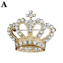 Broche con forma de corona de reina, chapado en oro y plata, diseño real.