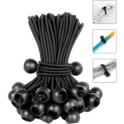 Elásticos de bola reforçados de 8 polegadas (20 cm), 50 unidades, pretos