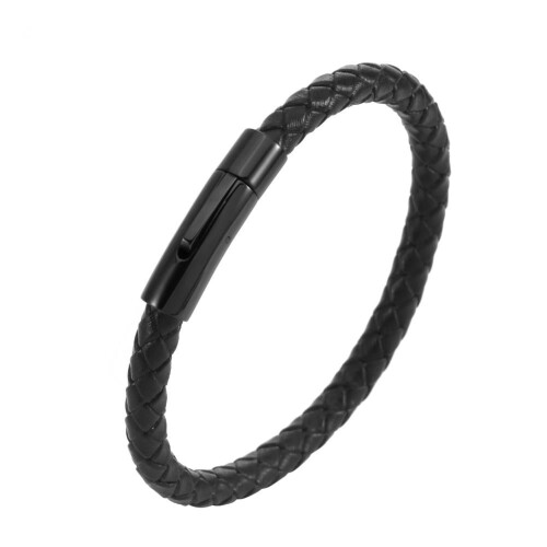 Flätat läderarmband med legeringsspänne, 1 st.