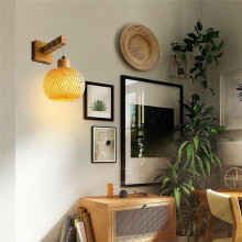 Retro-Wandleuchte, Wandleuchte Aus Geflochtenem Rattan-Holz, Wohnzimmer-Nachttischlampe, Vintage-Schlafzimmer-Dekoration, Beleuchtung-A