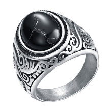 Men's Titanium Steel Turquoise Ring with Opal Inlay