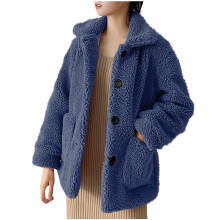 Giacca invernale da donna in pile blu, leggera.