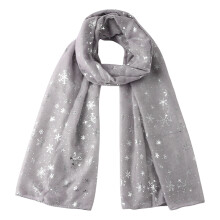 Cachecol feminino de Natal com estampa de flocos de neve, cinza, para o inverno.