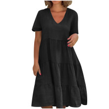 Abito midi da donna con scollo a V e maniche corte, con stampa floreale.