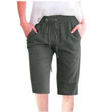 Lässige, einfarbige Bermuda-Shorts für Damen mit elastischem Bund und lockerer Passform