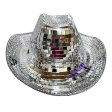 Sombrero de Bola de Discoteca, Sombrero de Vaquera Espacial con Purpurina Brillante, Sombrero de Bola de Espejo para Mujeres y Hombres para Accesorios