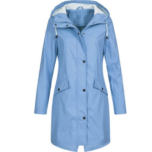 Damesregenjas met capuchon, effen blauw, winddicht, plus size