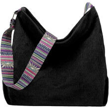 Bolsa de ombro grande em veludo cotelê para mulheres, estilo boho.