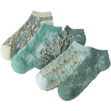 Meias femininas vintage com estampa floral, cano médio, em algodão penteado (5 pares)