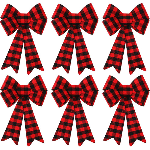Weihnachtskranz Schleife Rot Schwarz Büffelkaromuster 6-teilig
