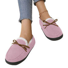Chaussons mocassins en daim pour femmes, chauds et moelleux, pour l'intérieur et l'extérieur