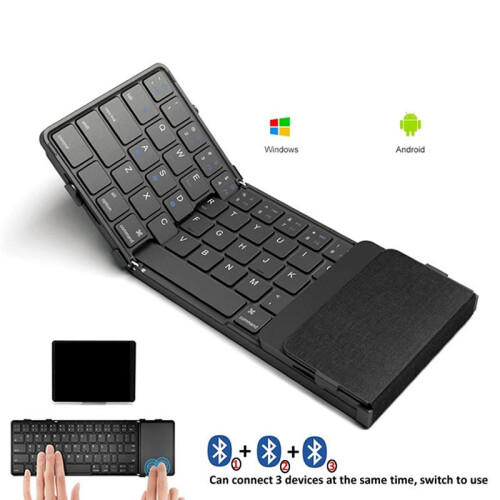 Foldable  Keyboard Tri-Folding Wireless Keyboard with Touchpad Rechargeable Keyboard for Windows IOS Android 2
