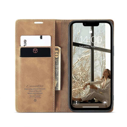 Συμβατό με τη θήκη πορτοφολιού iPhone16e CASEME013Series θήκη τηλεφώνου από PU δέρμα - WELLNGS καφέ 2