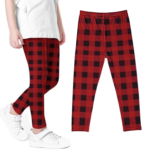 Røde ternede leggings til piger, højtaljede, elastiske, bløde, 3 år 1