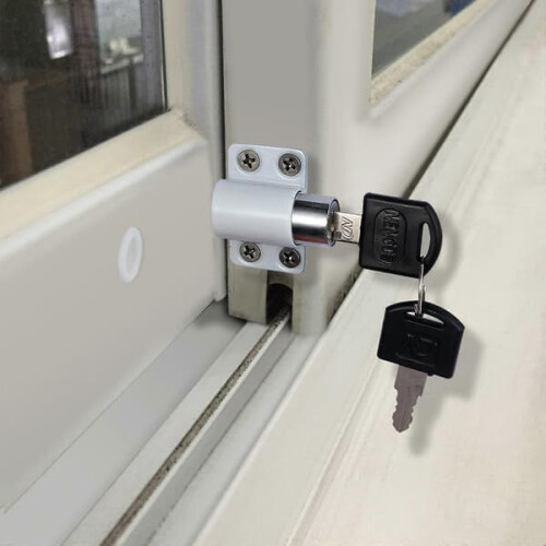 Window Sliding Door Lock Limiter with Key 4pcs White 2